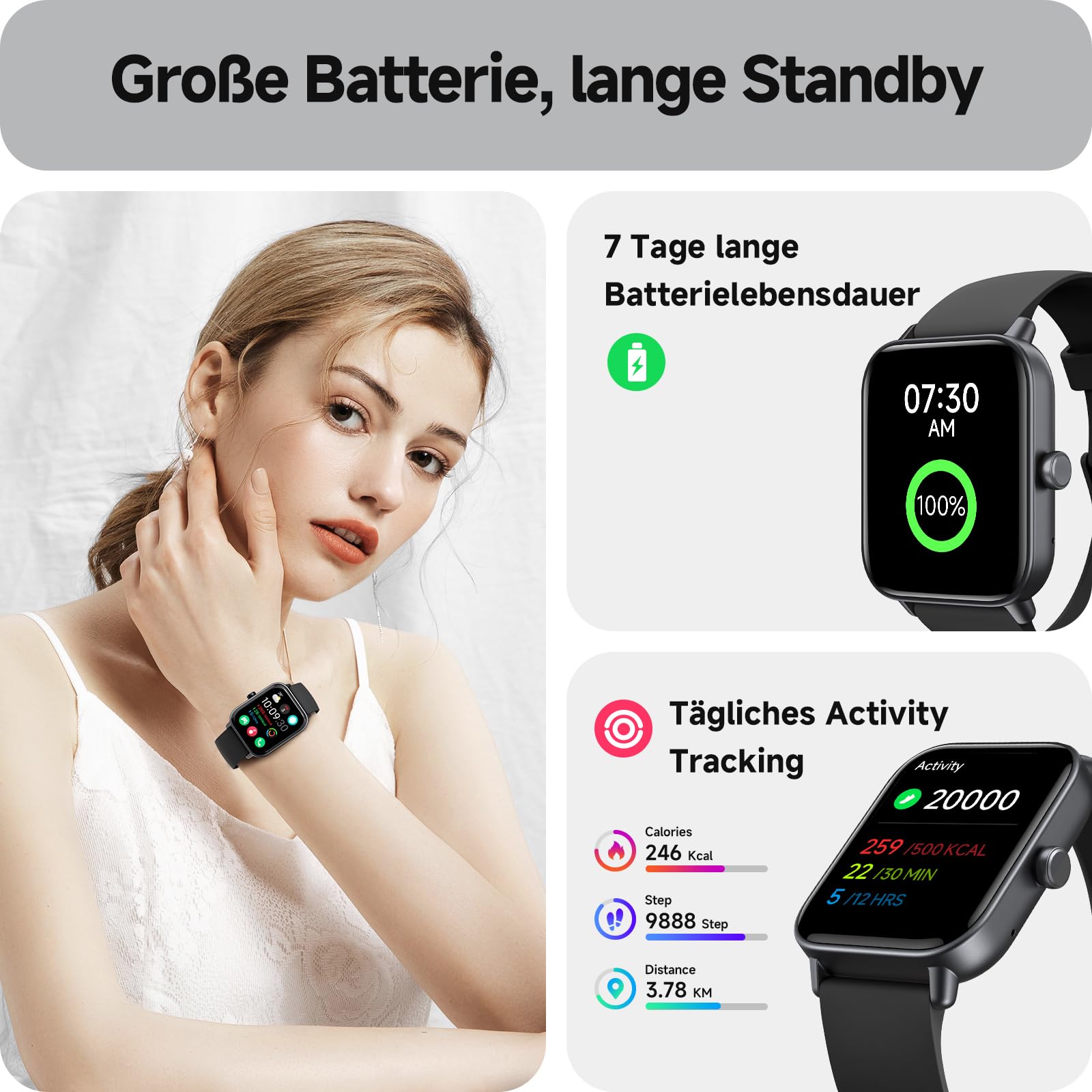 Smartwatch Herren Damen mit Telefonfunktion,1.8" Smart Watch Fitnessuhr mit Whatsapp und Alexa,Herzfrequenz Schlafmonitor,120+ Sportmodi Fitness Tracker,IP68 Wasserdicht Uhren für Samsung/Android/iOS