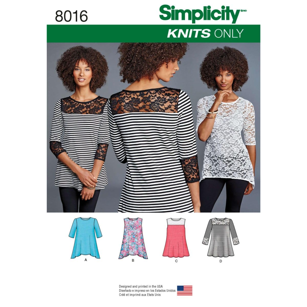 Simplicity 8016A Misses Knit Tops with Lace Variations Sewing Pattern, Paper