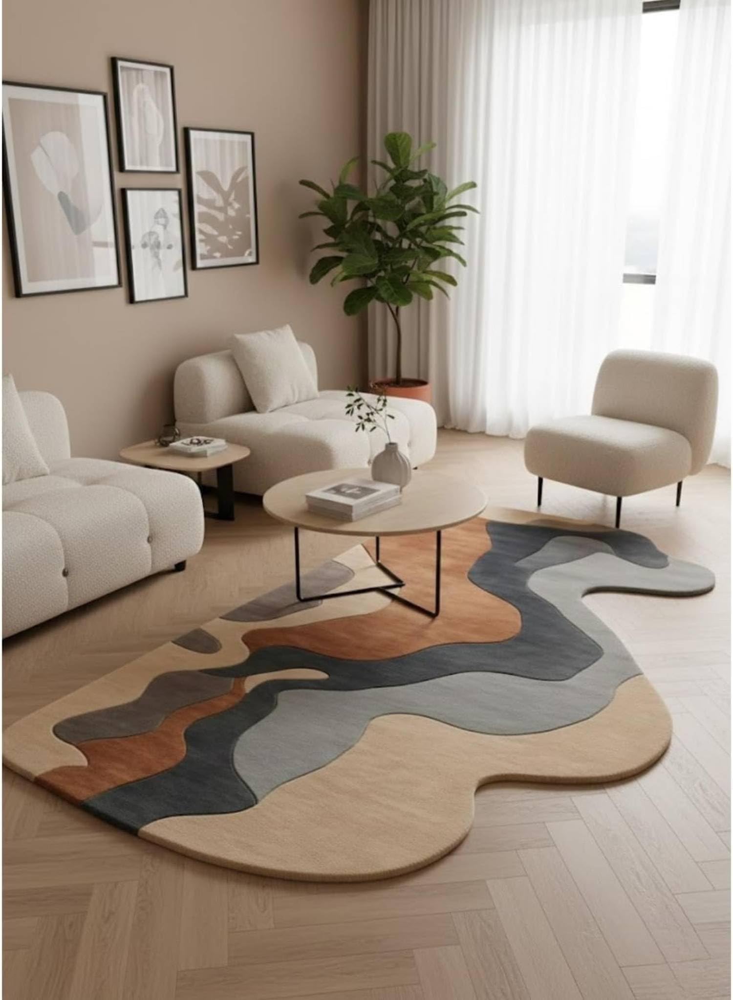 Hand Made Natural Woolan Tufted Carpets Irregular Shaped Handmade Area Rugs, for Your Room Multi Color Size 3x5 feet (90x150cm)-image-25