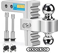 MODnGOTheBest Aircraft Aluminum Adjustable Dual Ball Trailer Hitch - 2" Receiver, 12,500 LBS, 6" Drop/Rise, Anti-Rust Anti-Rattle