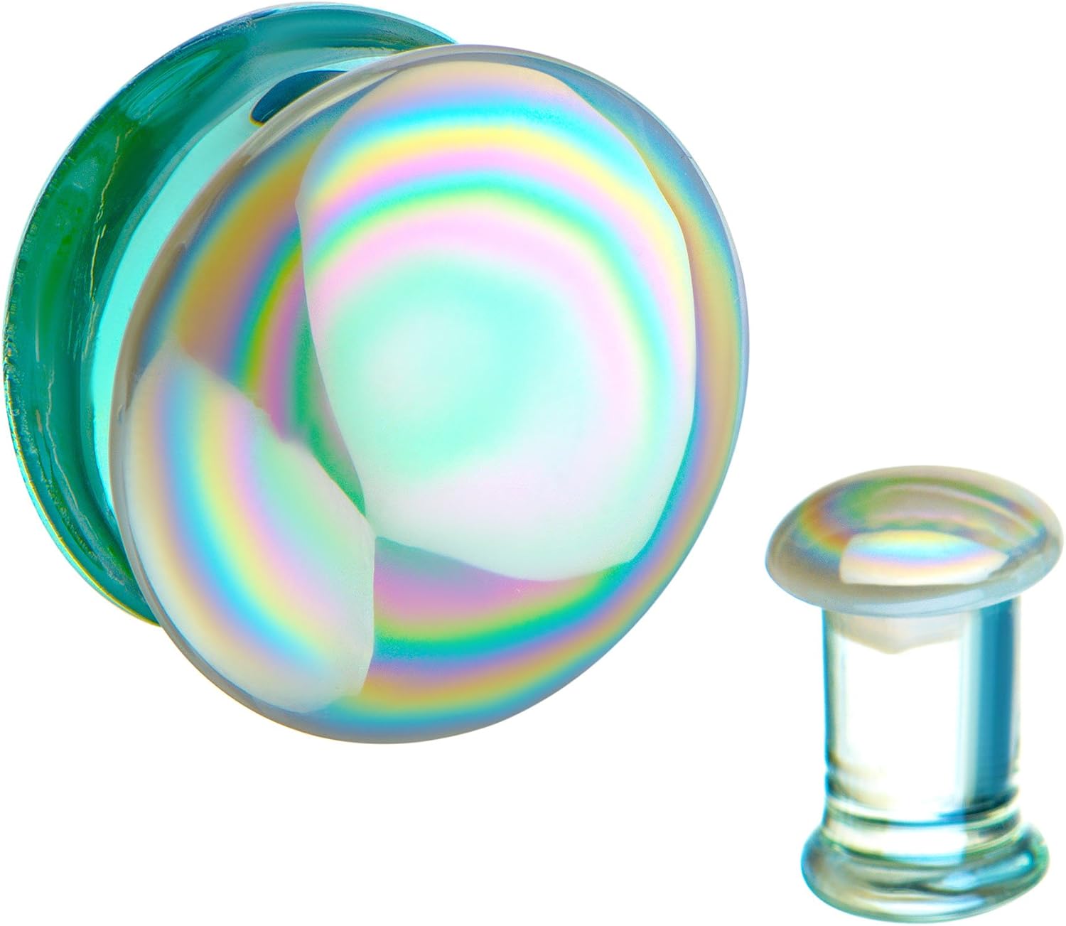 Pierced Owl - White Aurora Borealis Double Flared Glass Plugs, Sold as a Pair