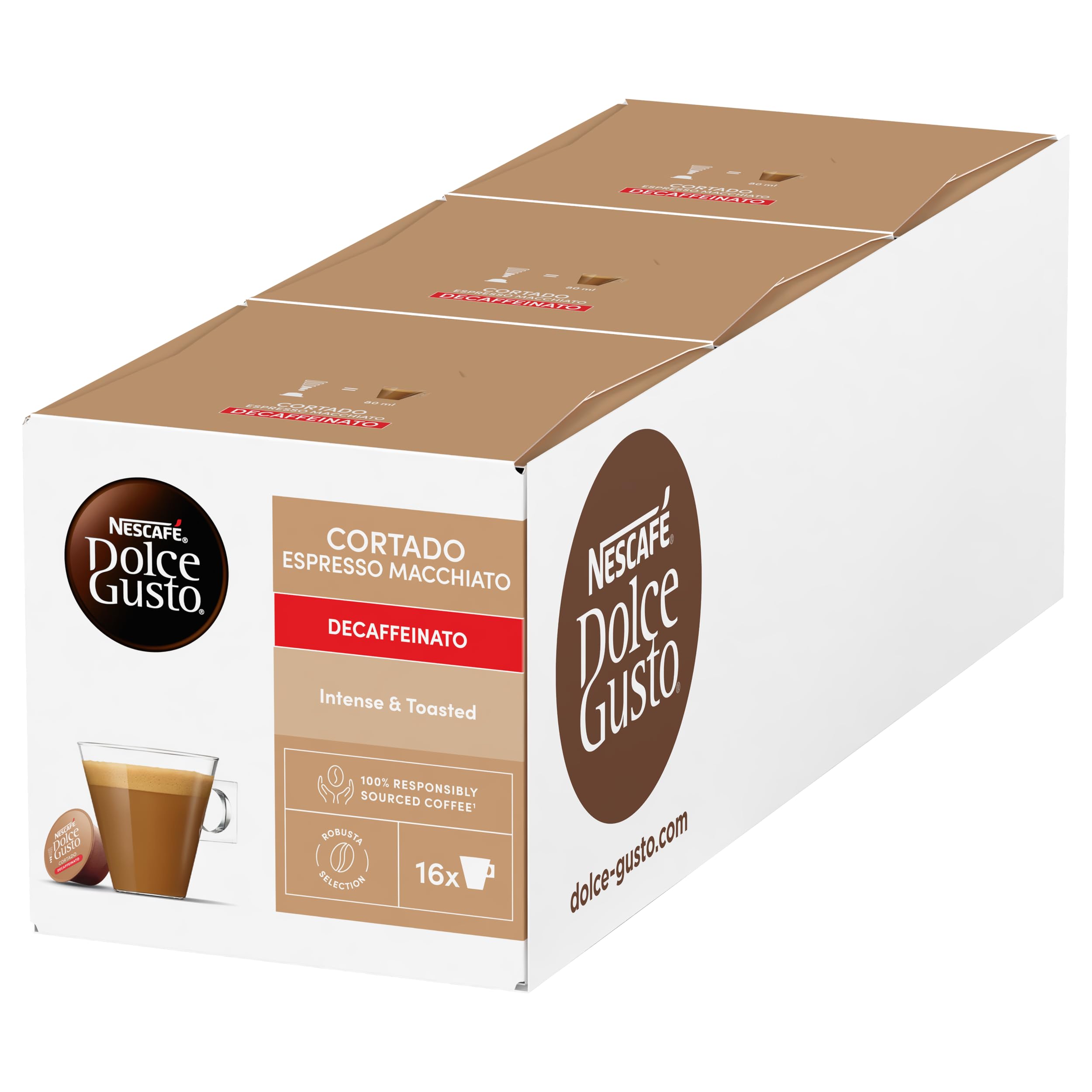 NESCAFÉ DOLCE GUSTO Cortado Espresso Macchiato Decaffeinato Caffè, 3 Confezioni da 16 Capsule (48 Capsule Compatibili Nescafé Dolce Gusto)