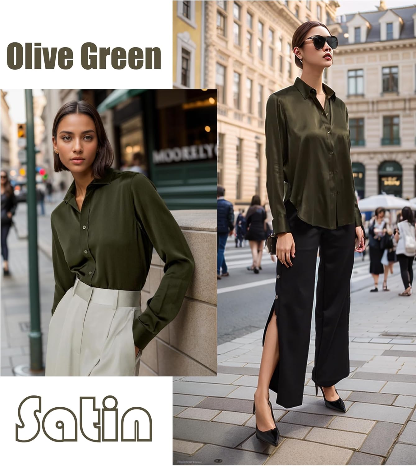 HOTOUCH Button Down Shirts for Women Satin Silk Collared Dressy Casual Blouses Loose Long Sleeve Office Work Tops - Image 6