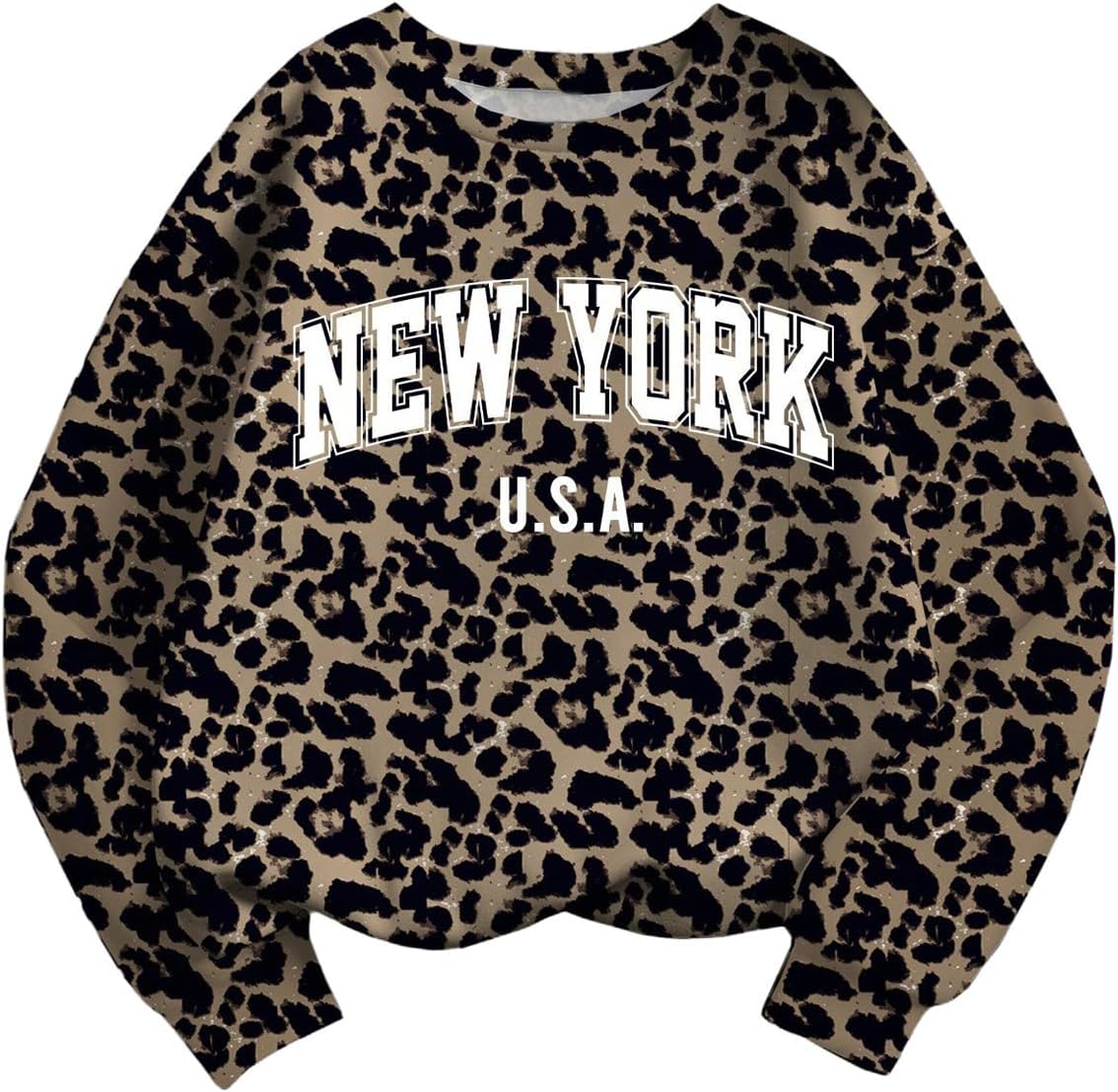 COZYEASE Women’s Plus Size Leopard Crewneck Sweatshirt Letter Graphic Long Sleeve Preppy Pullover Tops