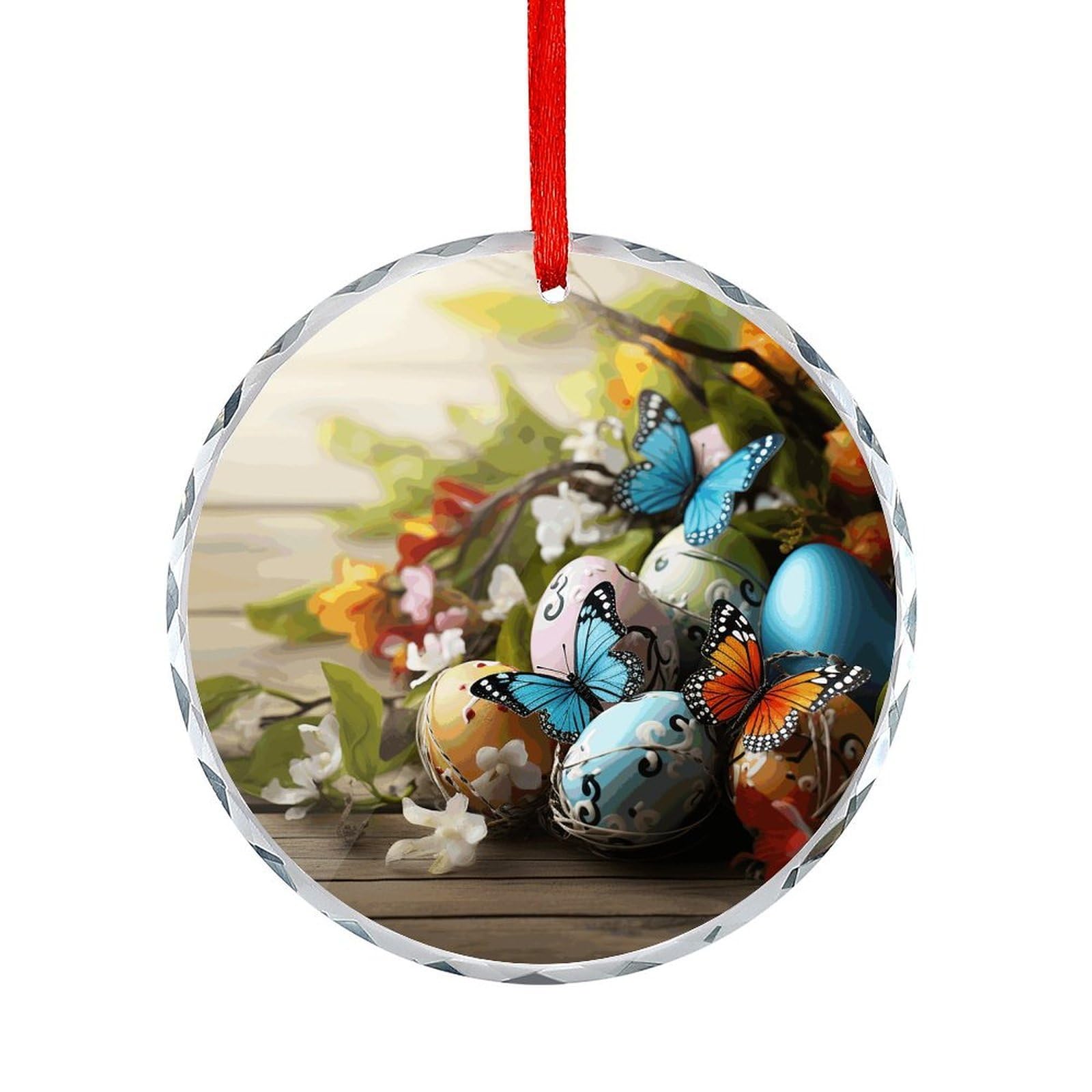 Fodpand Women's Style Easter Eggs With Butterfly Round Glass Ornament Keepsake Gift Exchange Ideas Car Decor,Christmas Ornaments For Tree Window Garden Ornaments