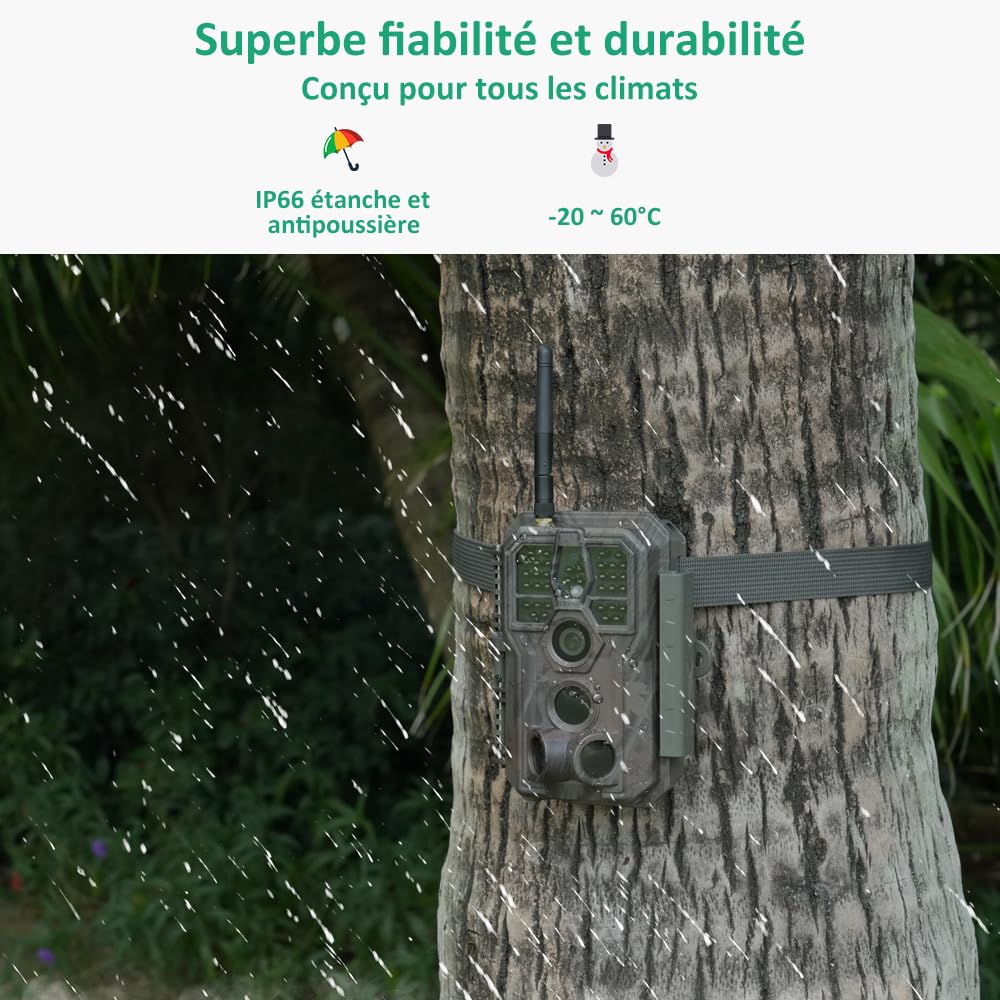 GardePro E8 Camera de Chasse WiFi avec App, 64MP 1296P H.264 Vidéo | Caméra de Chasse Connectée Telephone, Camera Vision Nocturne Animaux Exterieur, Camera Detecteur de Mouvement, No Glow 940nm