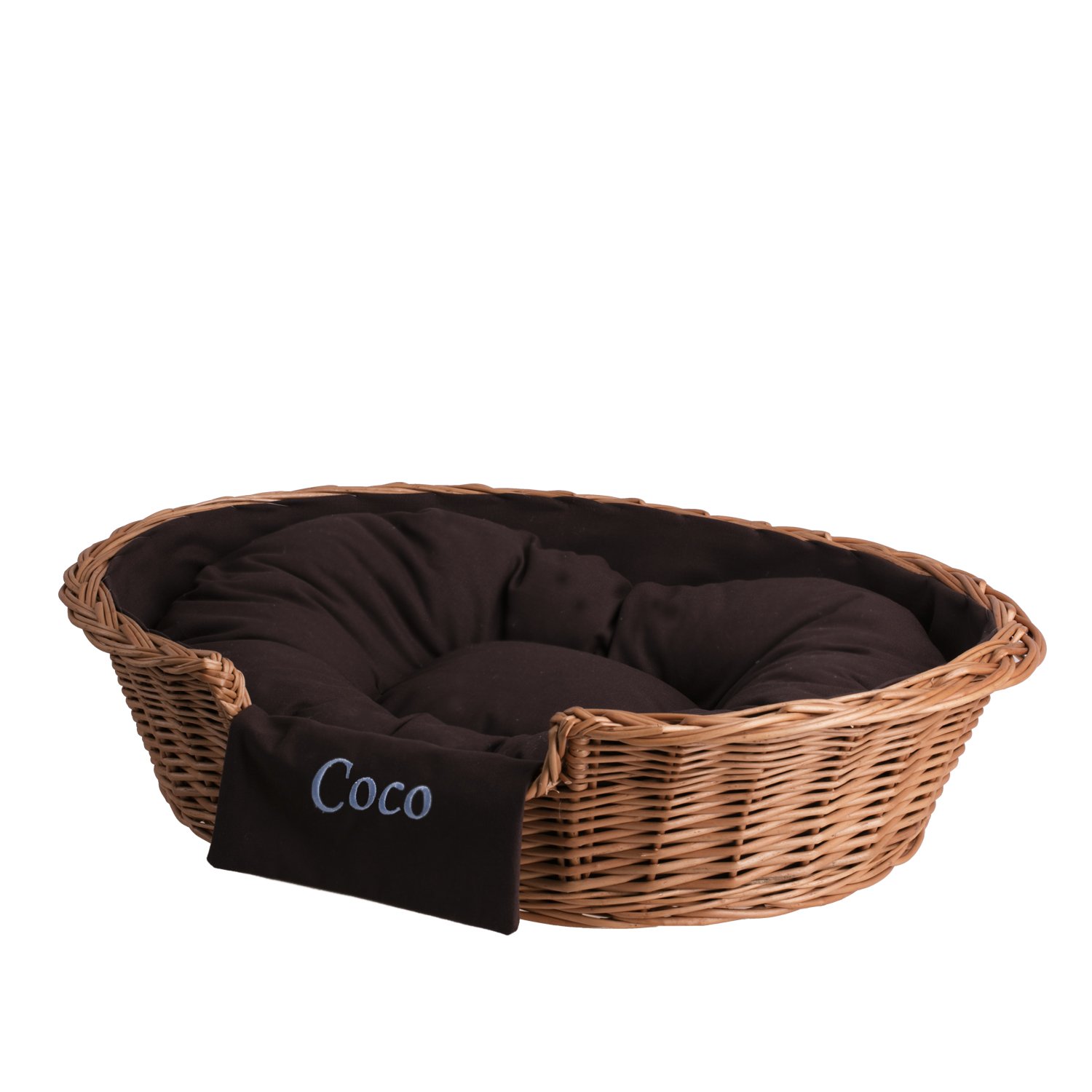 e-wicker24 Kosz dla psa/kota z wikliny z miękką poduszką, legowisko wiklinowe dla zwierząt