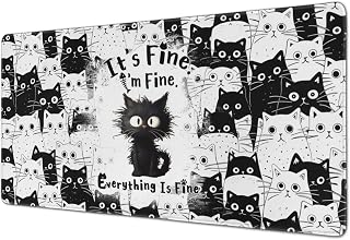 Funny Cat Mouse Pad Gaming, Large Mouse Pads for Desk, Extended Mousepad with Non-Slip Rubber Base Stitched Edge, Black Cat Mousepad Keyboard Mat for Desk Gaming Home Office, 31.5" x 11.8"