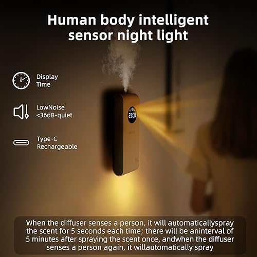 Miniatura 3 de Difusor de aceite esencial de 3.0 fl oz, 5 modos spary, difusor inteligente de aromaterapia con sensor inteligente, doble modo, conmutación de luz