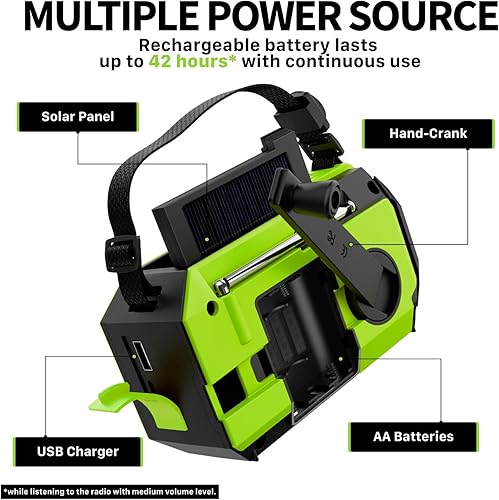 Miniatura 4 de FosPower NOAA Radio meteorológica de emergencia A6 19240mWh, banco de energía portátil, AM/FM, USB/solar/carga de manivela, funciona
