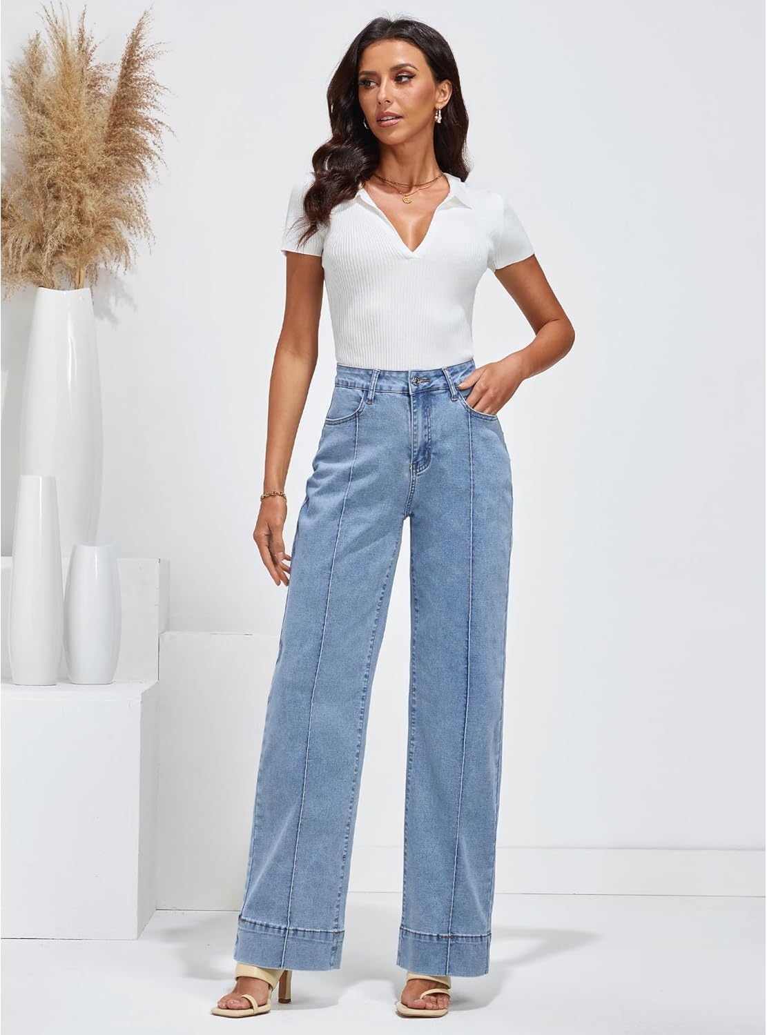 luvamia Wide Leg Jeans for Women Trendy High Waist Straight Leg Baggy Jeans Stretchy Denim Pants Trouser Jeans - Image 7