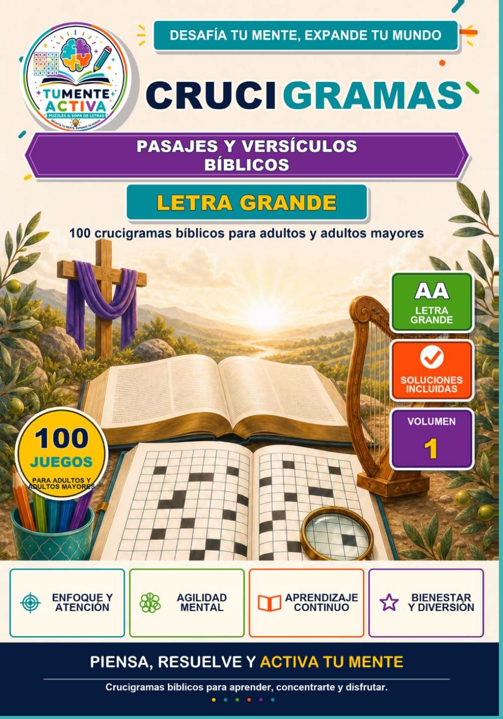 Crucigramas Pasajes y Versículos Bíblicos Letra Grande: 100 Crucigramas Bíblicos con Soluciones Incluidas: 100 crucigramas bíblicos para adultos y ... cristianas para ejercitar la mente