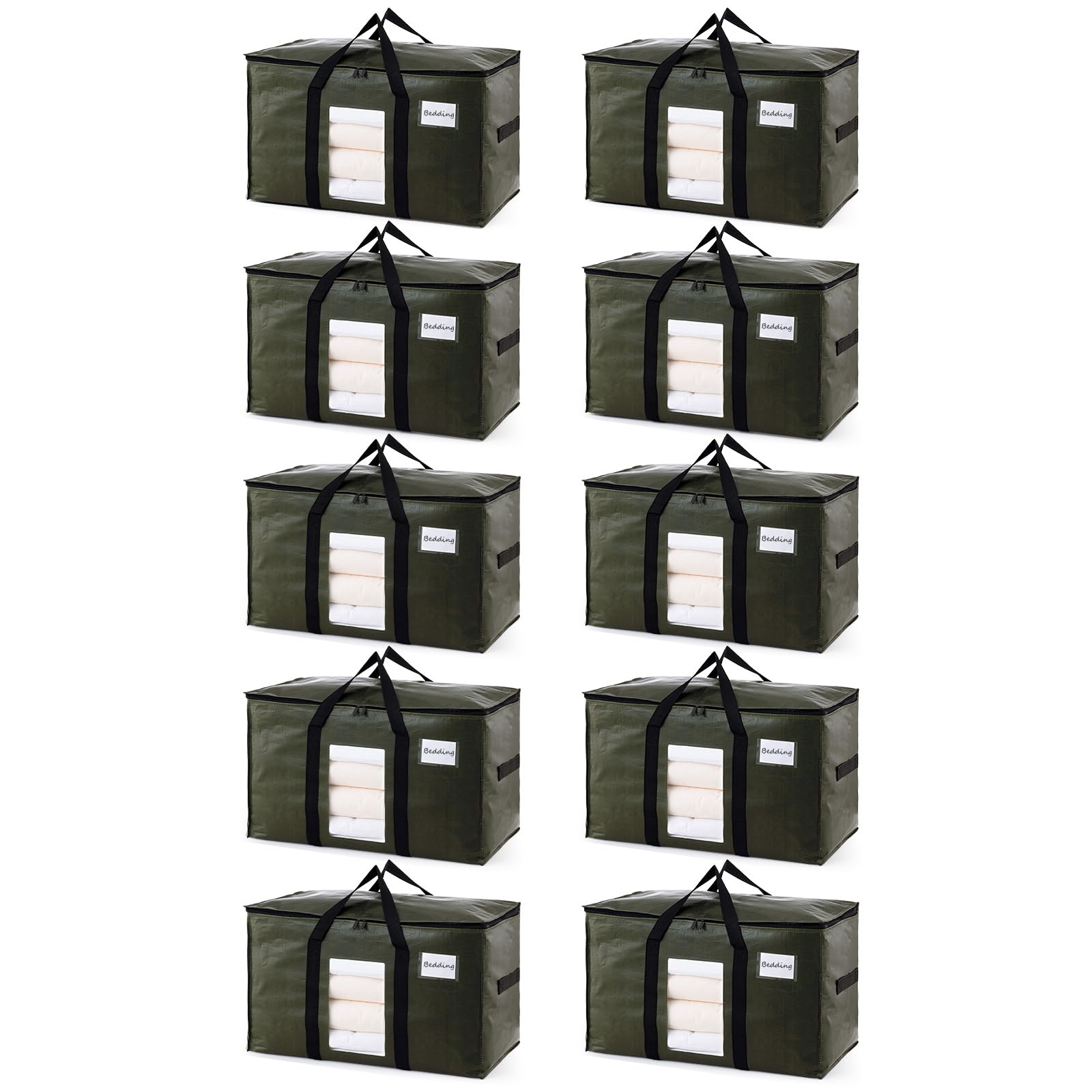 TAILI 10 Pack Green Extra Large Moving Bags,Storage Bag with Visible Window