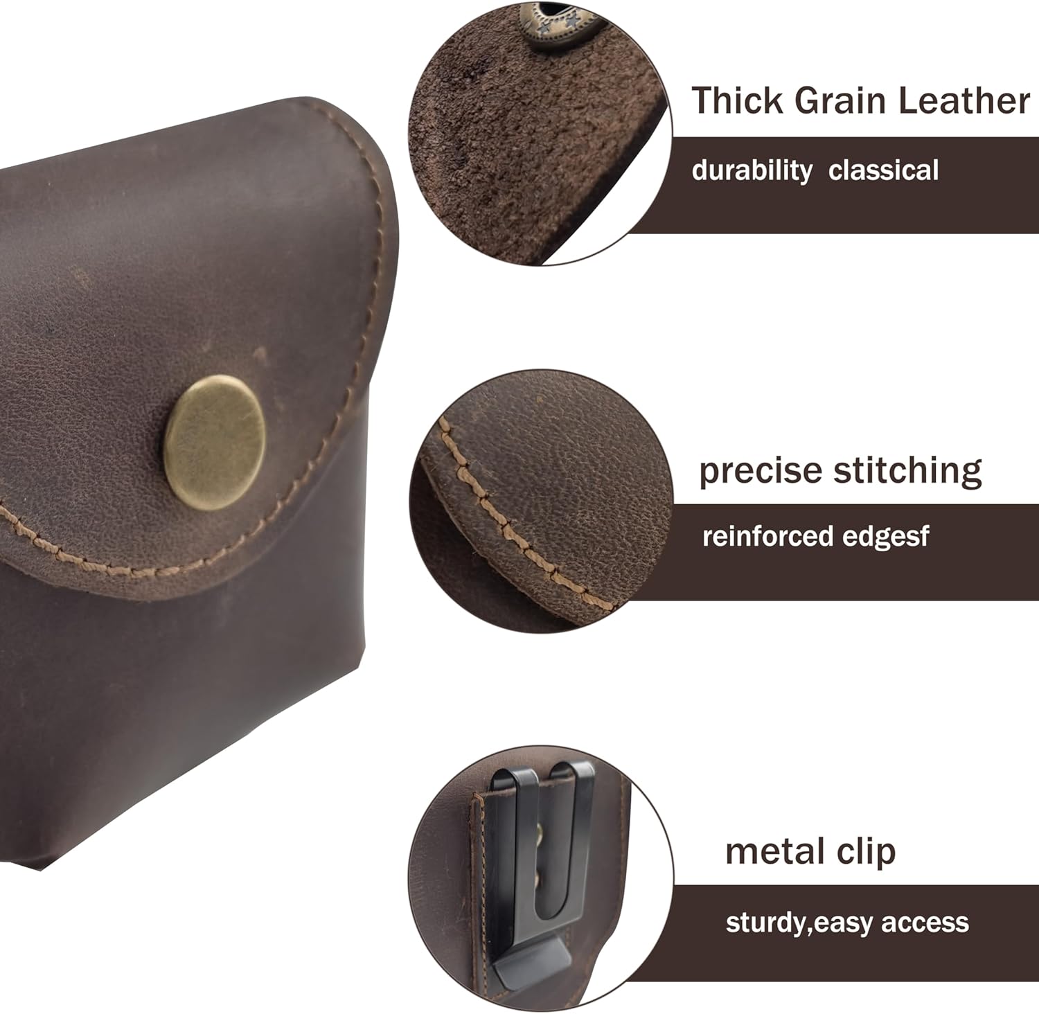 Cowhide Leather Zyn Holder- Vintage Handmade Brown Thick Grain Leather Dip Can Holster-Snuff Holder Compatible with ZYN, Copenhagen, Skoal, Kodiak, etc-Belt Accessories for Men - Image 6