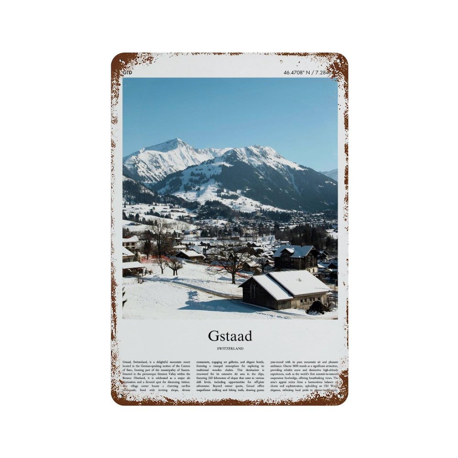 xiaoxiaoshen Gstaad Switzerland City Scenery Wall Decor Art Metal Tin Poster Modern Home Decor Art Home Bar Shop Decorations Vintage Sign 30x20cm