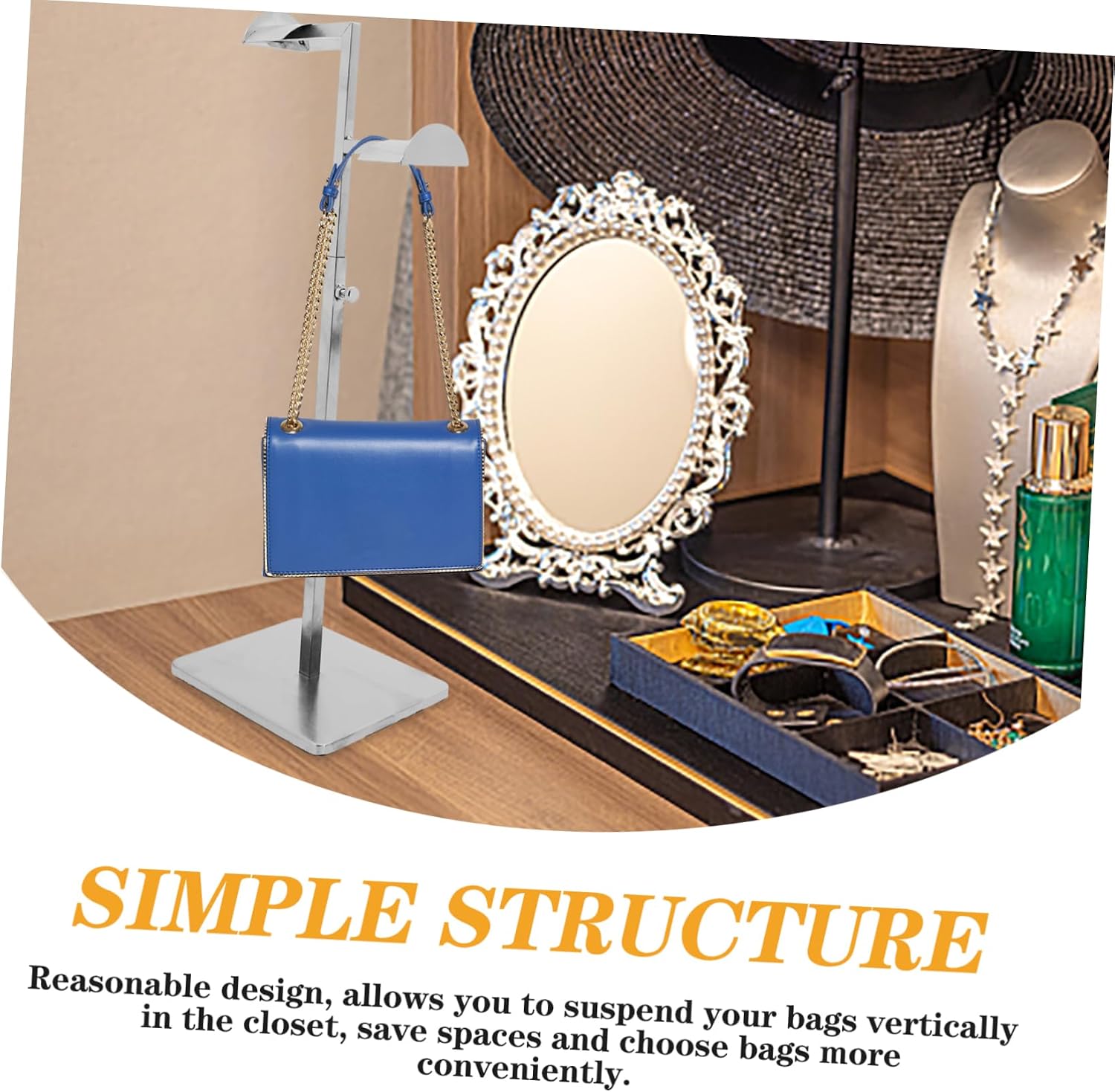 Adjustable Handbag Display Rack Stainless Steel Purse Hanger for Store Showcase Space-saving Bag Stand Holder for Clothing Shops and Home Organizers