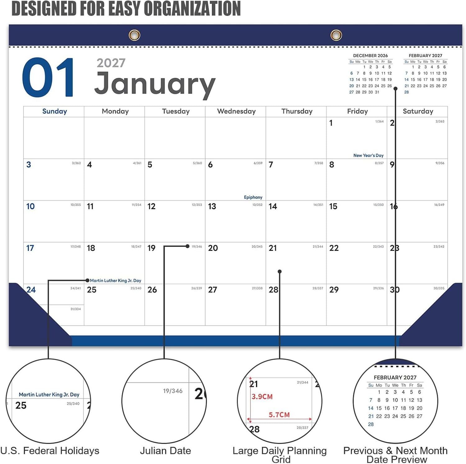 COMIX Desk Calendar 2026-2027, 17" x 12" Monthly Desktop Planner Pad with Frosted Cover, 18 Months July 2026 to December 2027, Thick 120 GSM Paper for Office School Home,3 Pack image 2