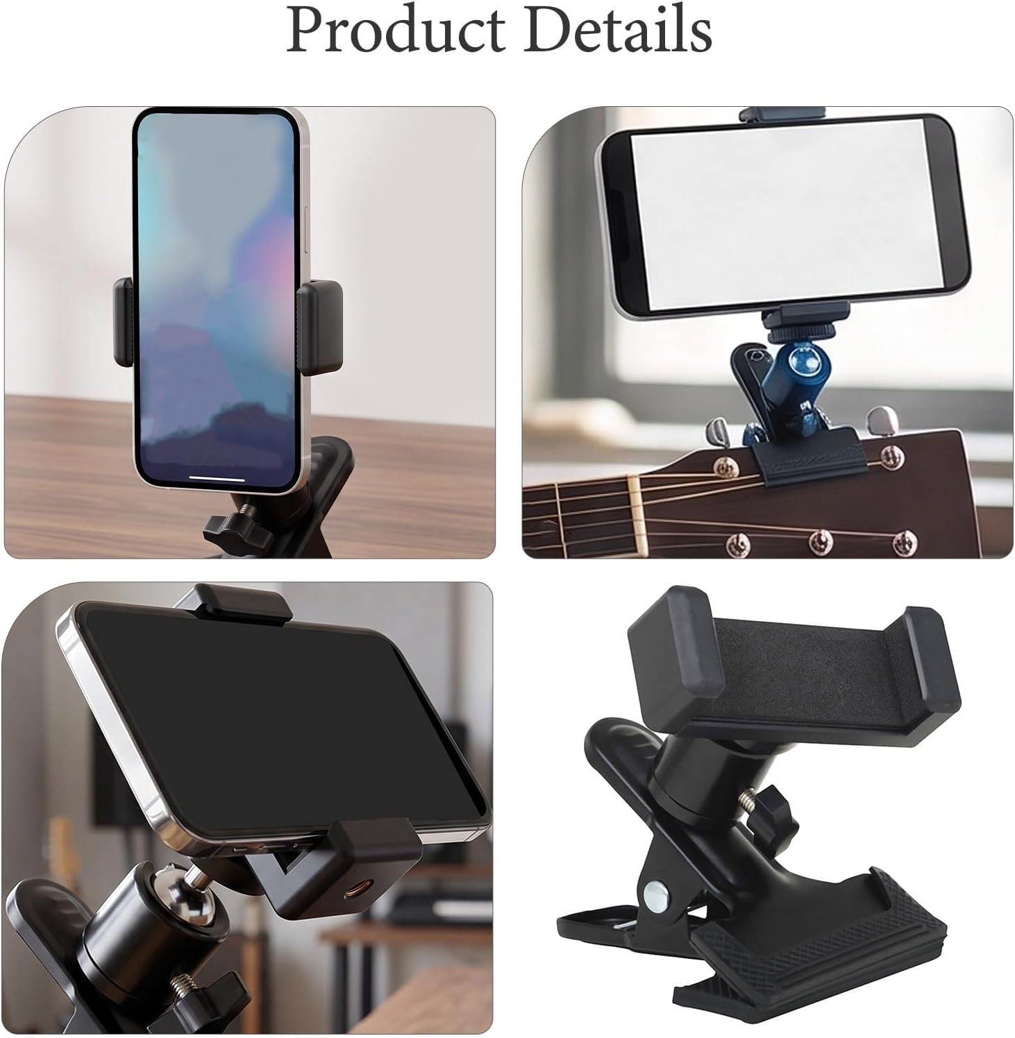PRETYZOOM 3pcs Rotatable Guitar Phone Holder with Stable Grip and Adjustable Viewing Angle, Metal and Plastic Music Stand Phone Mount Clip for Sheet Music and Recording Sessions image 4