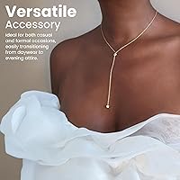 Vista 3 de Faire de la Mode 14k Gold Plated Sterling Silver Lariat Necklace with 2 Cubic Zirconia in a 3.25" Dainty Drop Pendant, 16" - 19" Gold Plated