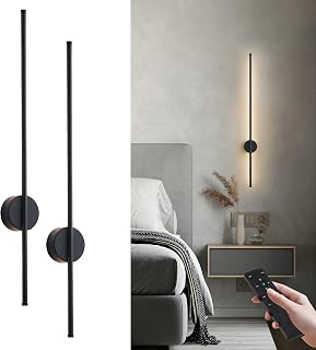 KARTOOSH Battery Operated Modern Wall Sconce Set of Two, 39.3 Inch Black