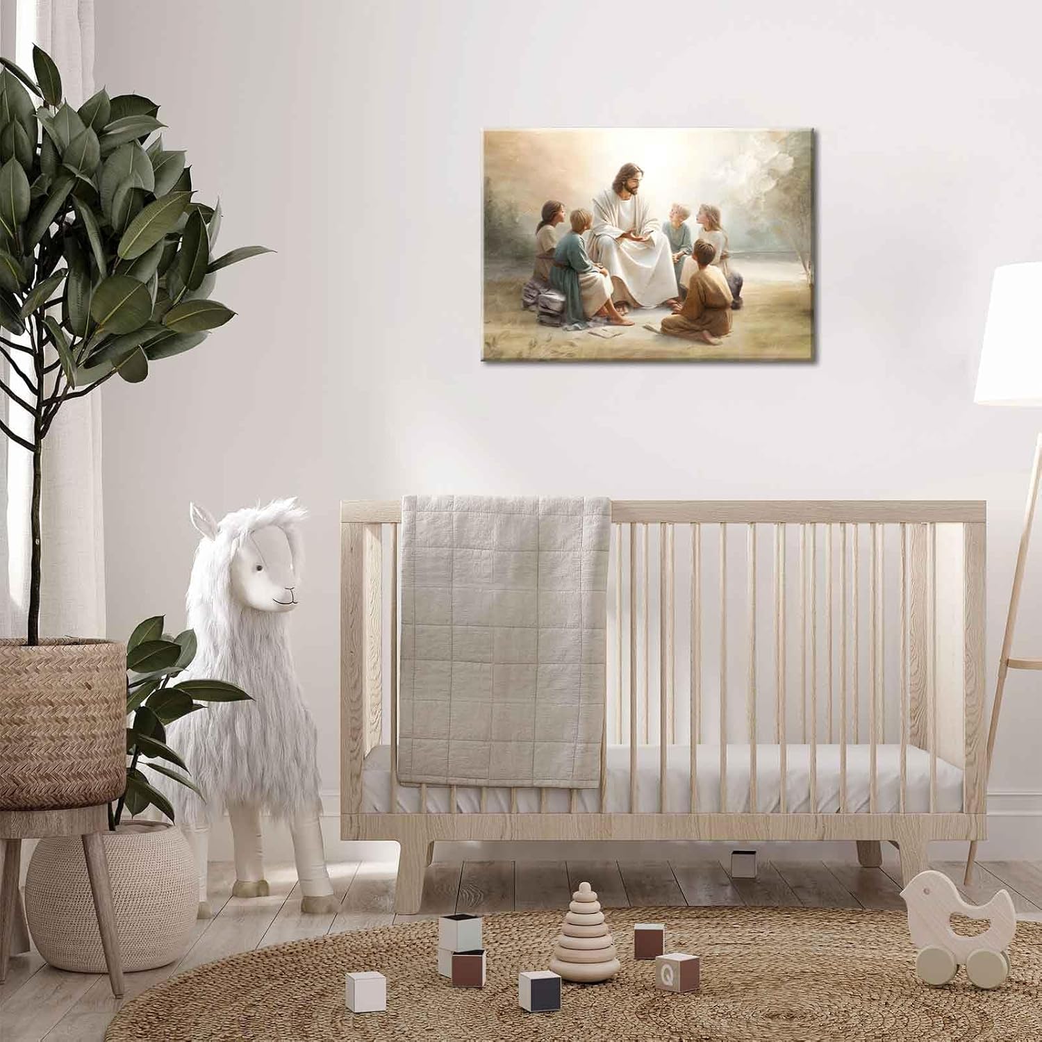 SUAXTCCR Jesus With Children Canvas Wall Art Jesus Teaching Children Watercolor Prints Religious Faith Wall Decor Pictures for Kids Room Bedroom Church Decorations, 16x24in