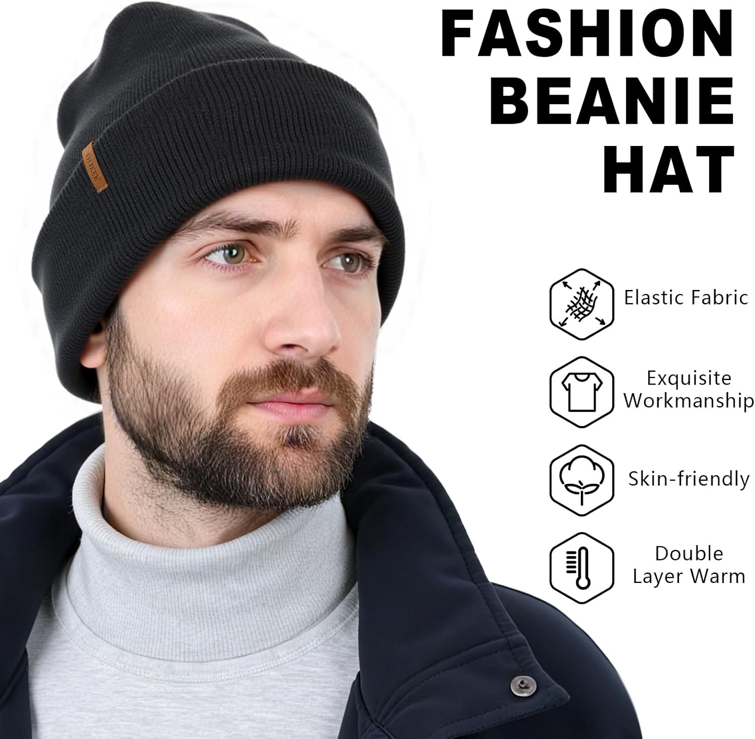 3 Pack Beanie for Men Women, Winter Double Layer Warm Knit Cuffed Hat Stylish Slouchy Skull Cap for Cold Weather - Image 2