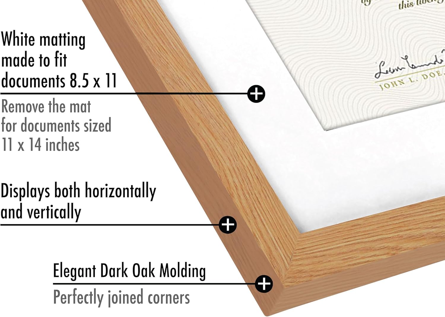 Americanflat 11x14 Diploma Frame with Shatter-Resistant Glass - Set of 2 - Use as 8.5x11 Frame with Mat or Display 11x14 Documents Without Mat - Certificate Frames with Engineered Wood - Dark Oak