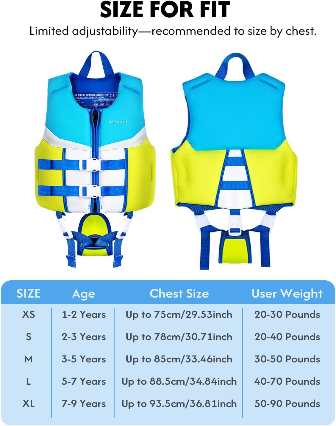 AEOCOO Toddler Swim Vest for 20-30-50-90 Pounds, Kids Pool Floaties Vest 1-2-3-5-6-9 Year Old, Puddle Swim Jumper Buoyancy Jacket, Boys, Girls, Niños