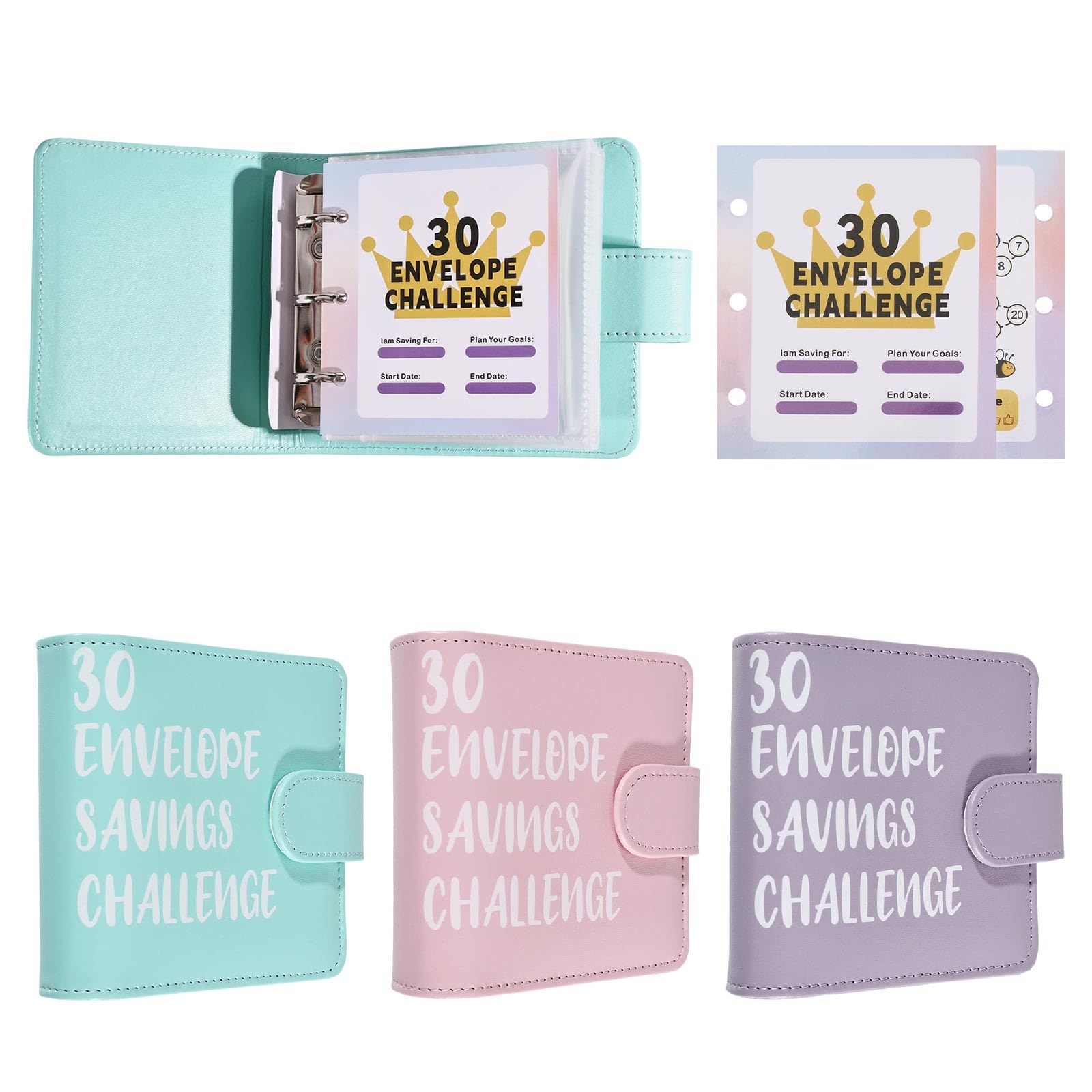 beinkmake 3Pcs Mini Money Saving Challenge Envelope Money Book for Cash Saving Easy and Fun Way to Save PU Leather Budget Binder for Home Office School Class Gift