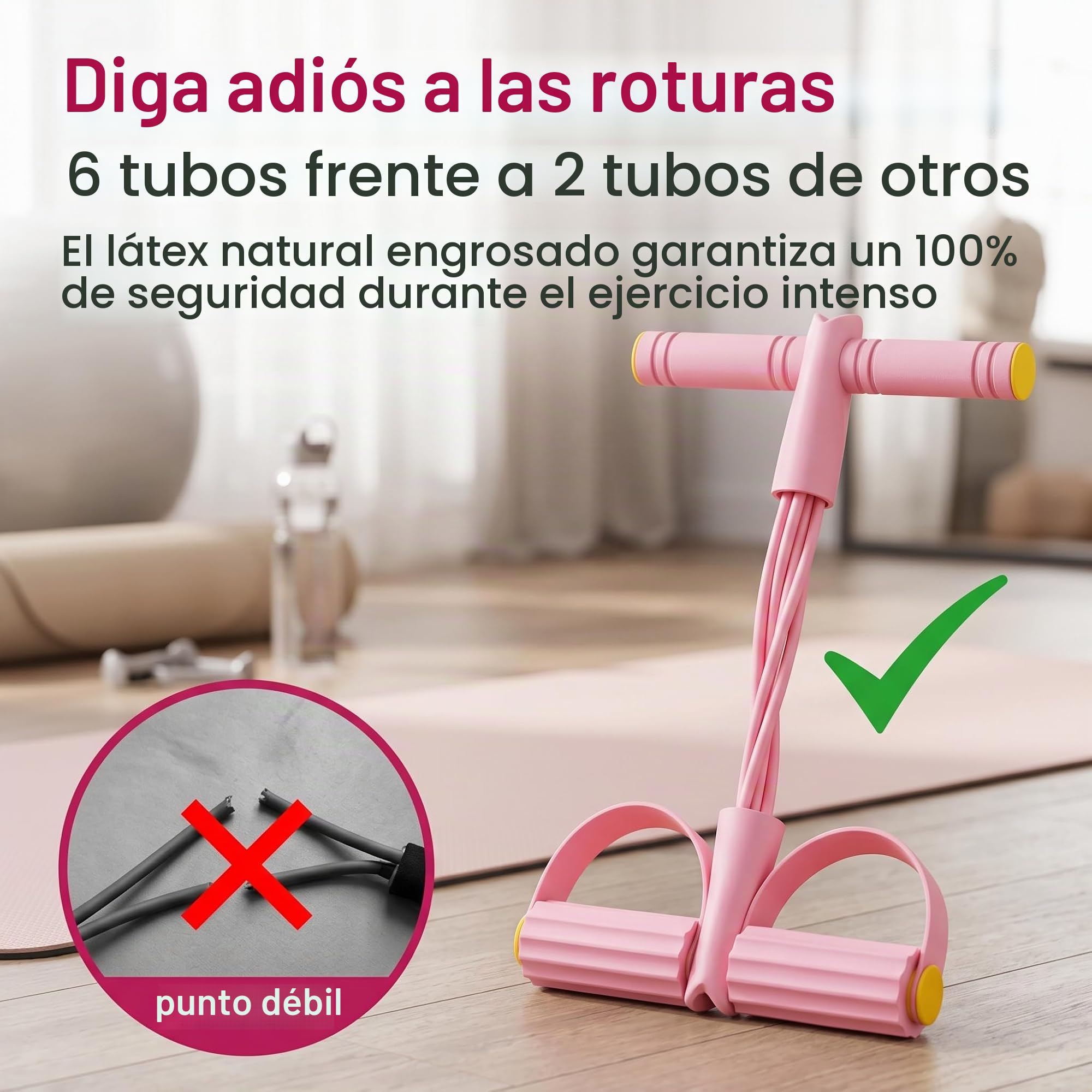 Banda de resistencia para pilates, bandas de resistencia de fitness con pedal de extracción de tobillo, cuerda elástica rosa para ejercicio, 6 tubos