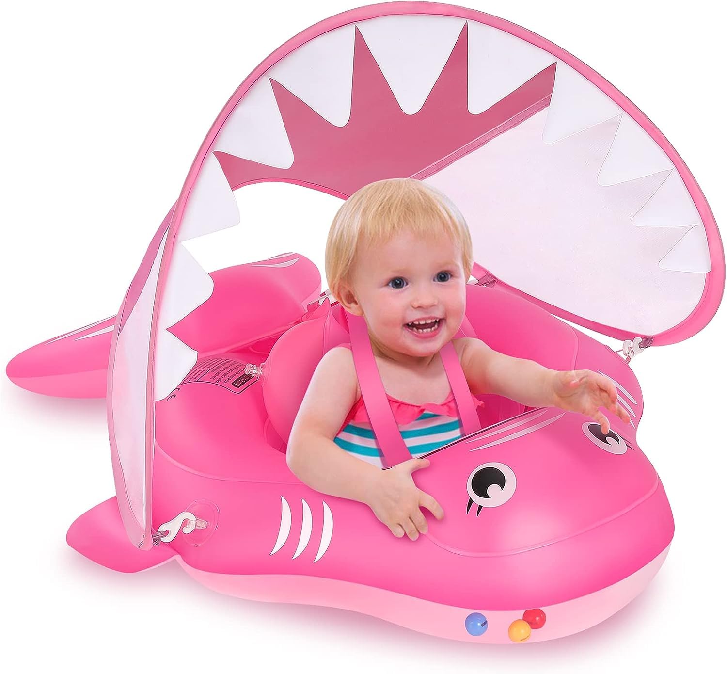 Baby Pool Float, Infant Swimming Float with Sun Protection Canopy Inflatable Floaties for Toddlers Shark Baby Swim Floats Ring for Pool Bath Toys for Safer Swim for Newborn Age 3-36 Months Toddler
