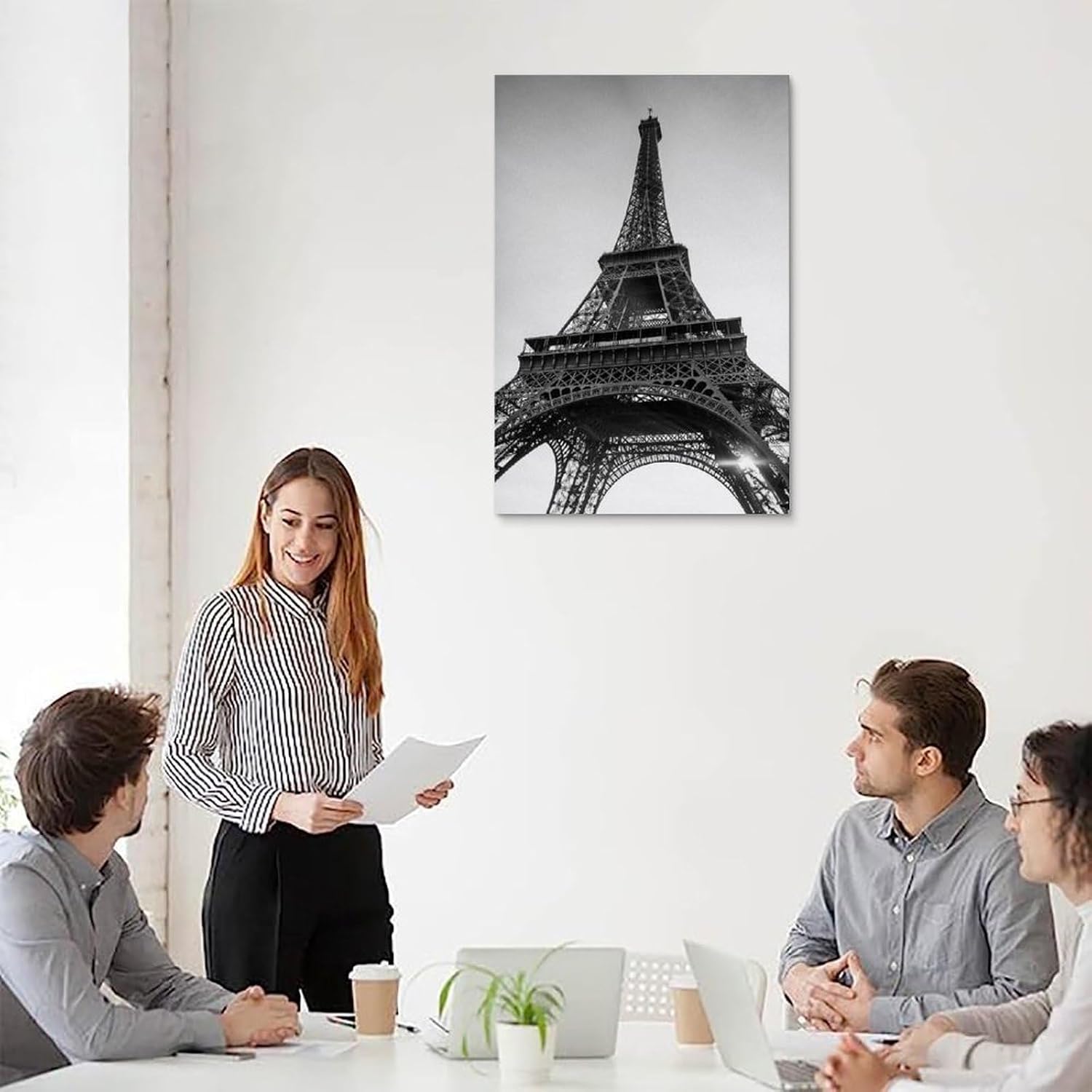 Black And White Photo of The Eiffel Tower in Paris, France - Cool Art Poster Canvas Wall Art Prints for Wall Decor Room Decor Bedroom Decor Gifts 08x12inch(20x30cm) Unframe-style image 5