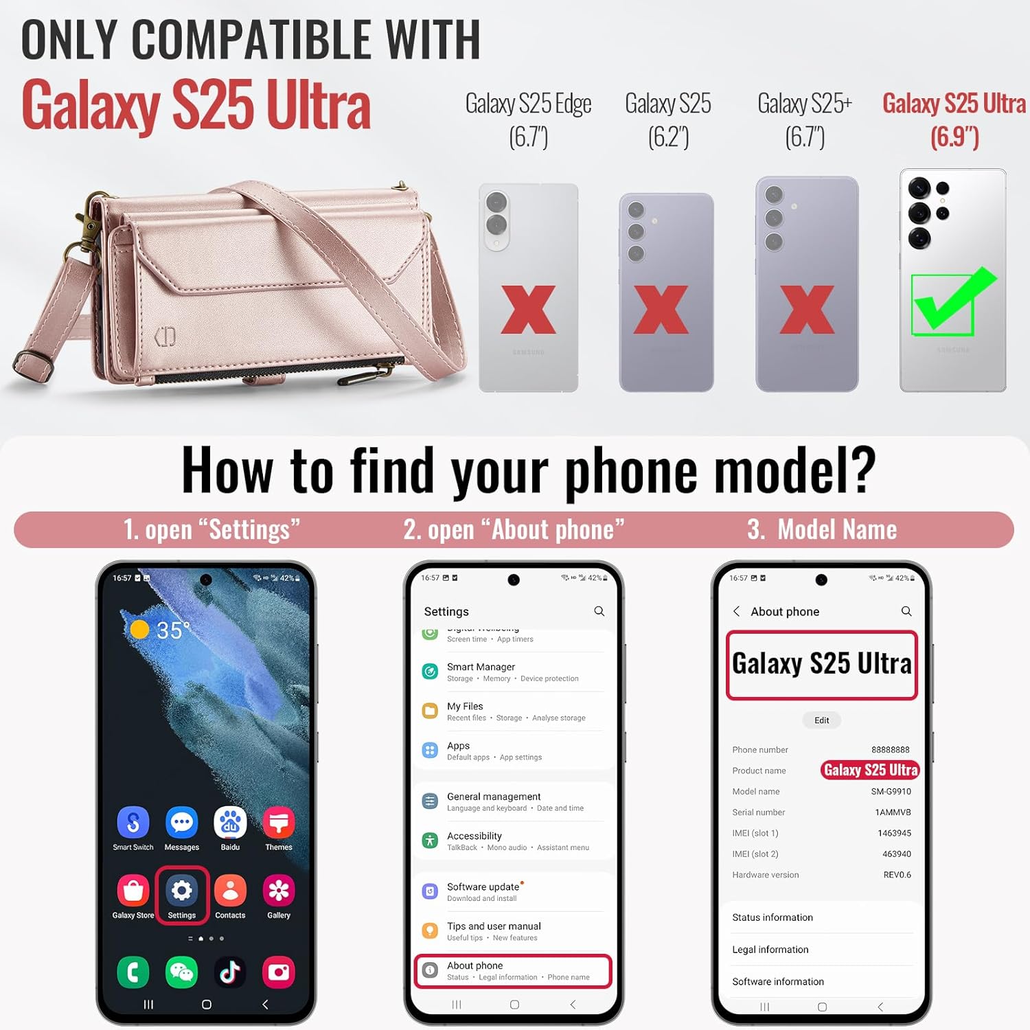 Wallet Case Compatible with Samsung Galaxy S25 Ultra 5G RFID Blocking 10-Card Holder Soft PU Leather Magnetic Snap Strap Zipper Pocket Phone Case Fit for Galaxy S25 Ultra - Rose Gold - Image 6