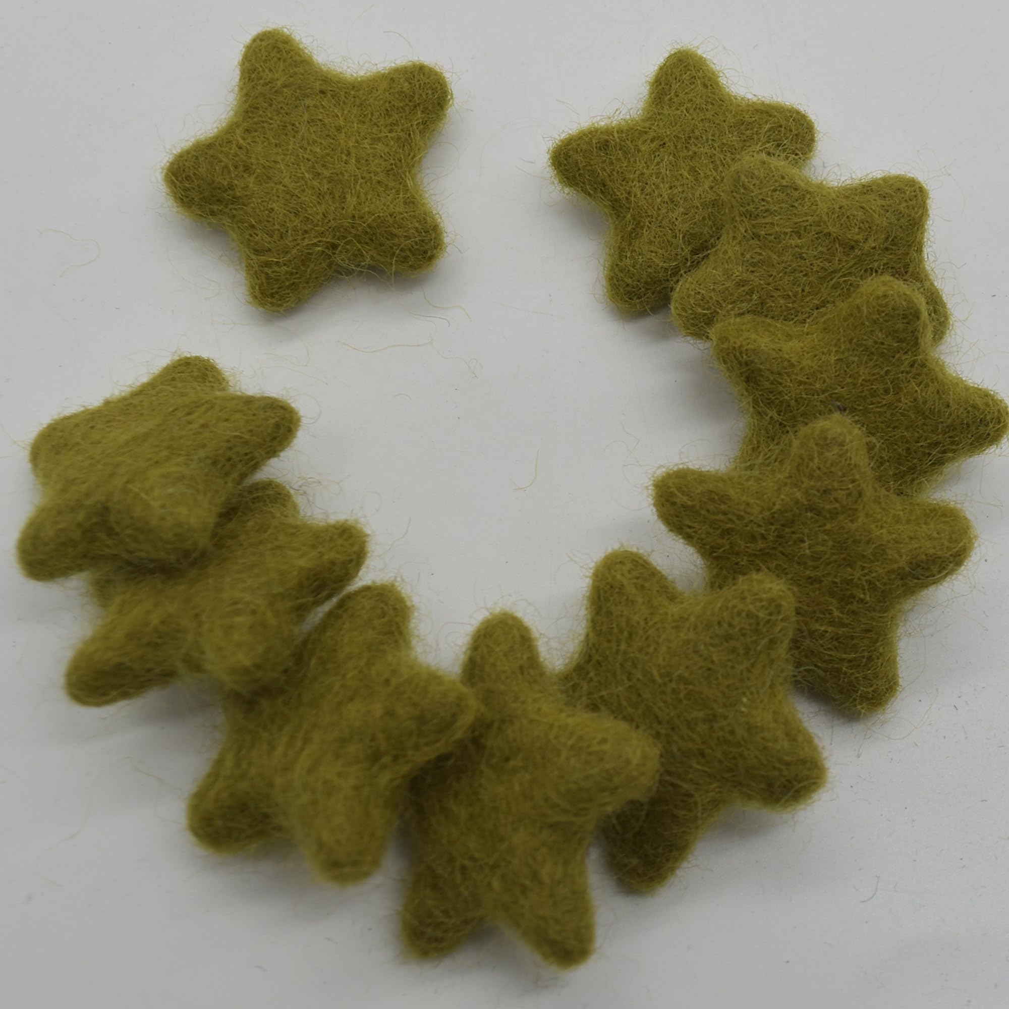 Oriental Direct Olive Green 100% Wool Felt Stars - 3Cm - 10 Felt Stars