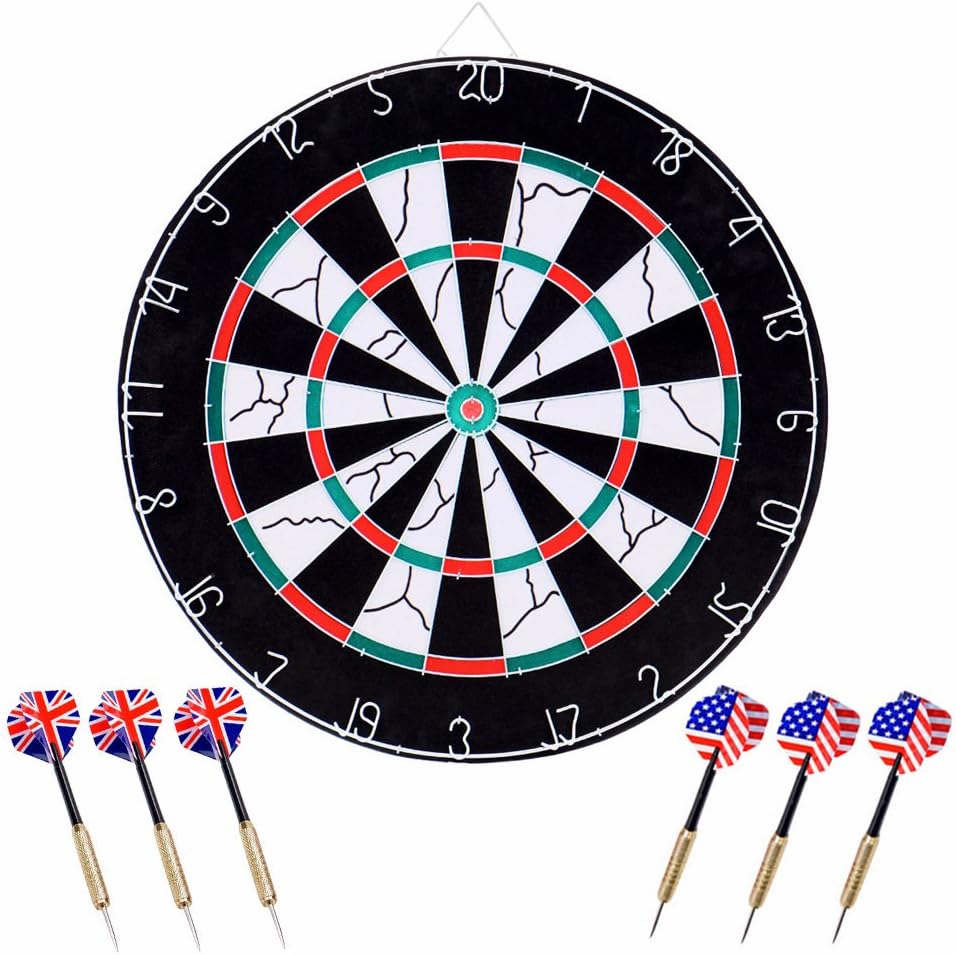 18 inch dartboard, double sided dartboard with 6 steel darts