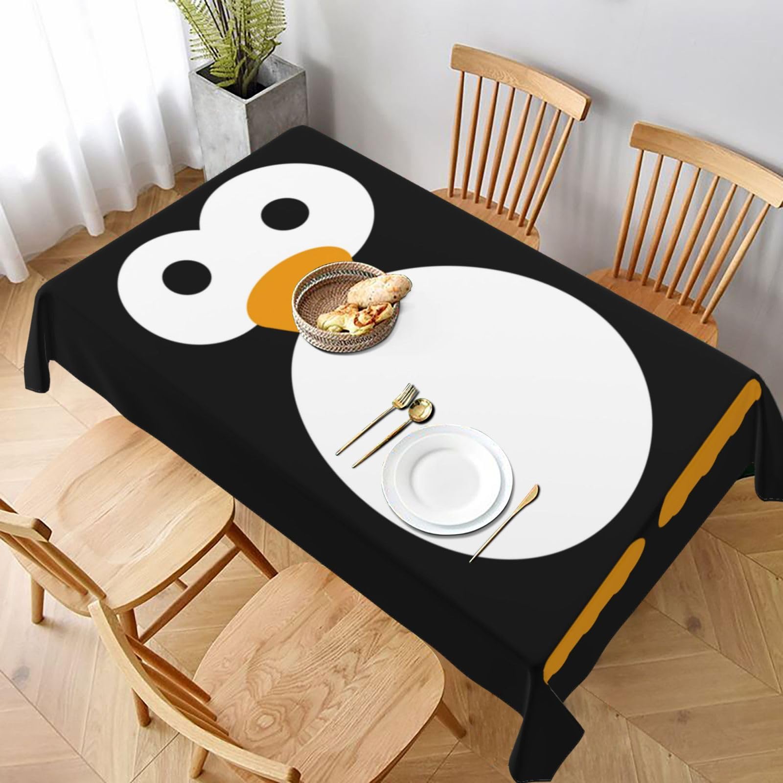 BNVSADC Cute Penguin Printed Rectangle Tablecloth 228x152 CM, Water Resistant Polyester Table Cloth Decorative Fabric Table Covers for Kitchen Dining Table Parties Camping