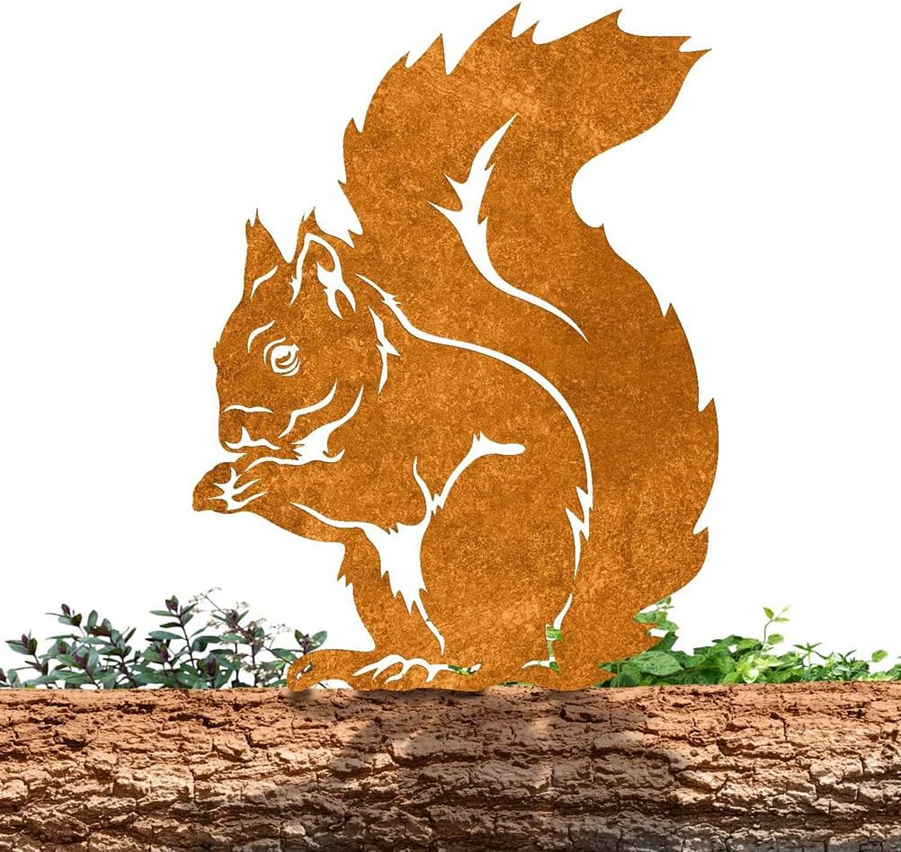 Rusty Squirrel Standing Tree Stake Metal Rust Squirrel Figure Garden Stake Outdoor Garden Yard Decoration-11inch