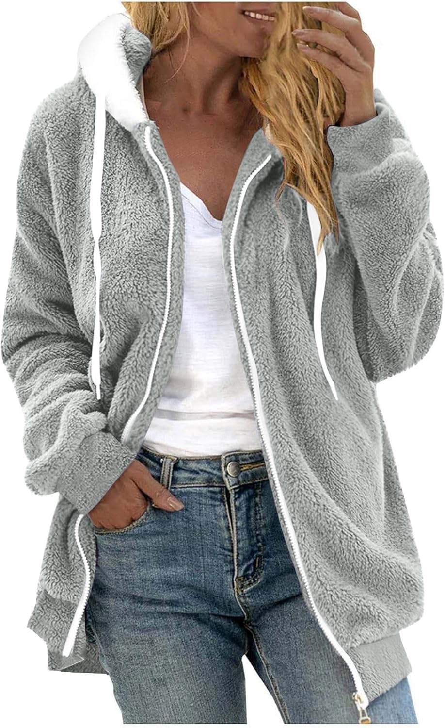 Winter Coats for Women Fleece Zip Up Hoodie Fuzzy Warm Jacket Casual Sherpa Jackets Soft Outwear with Pockets