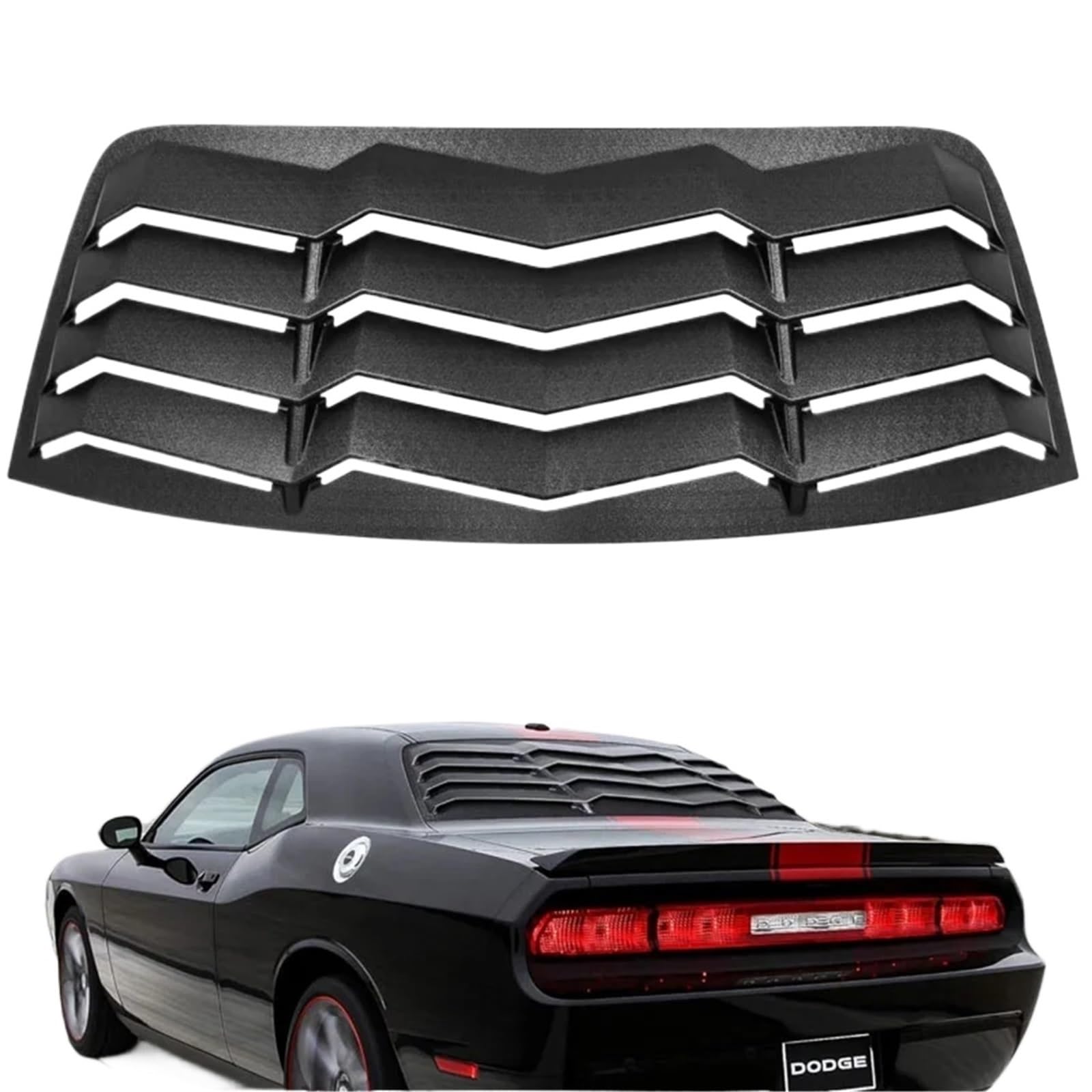 Rear Window Louver ABS Windshield Sun Shade Cover Compatible with Dodge Challenger 2008-2023 in GT Lambo Style Matte Black