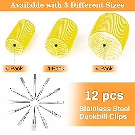 Self Grip Hair Rollers Curlers Set - 24 Pieces with 3 Sizes (4 Jumbo, 4 Large & 4 Medium) and 12 Clips for All Hair Types