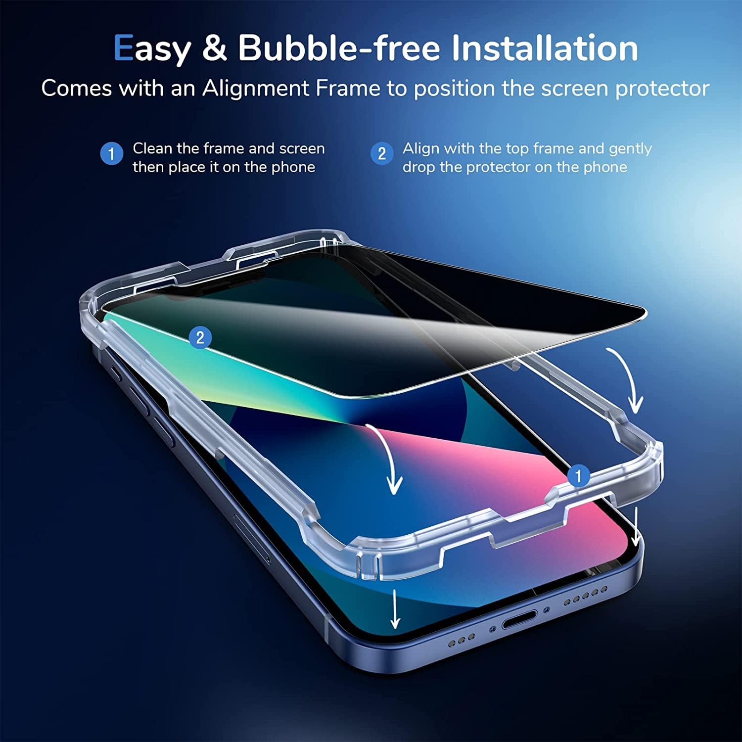SYNCWIRE Privacy Screen Protector for iPhone 16e/14/13/13 Pro, Unbreak Anti Spy Tempered Glass Black [Easy Installation Frame] [10X Stronger] [Bubble Free] [Sensitive Touch] for iPhone 6.1'' 2-Pack