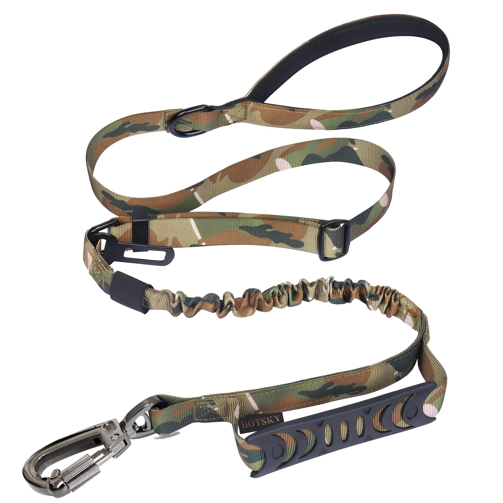 Hotsky Tactical Dog Leash Heavy Duty for Medium Large Dogs That Pull,4-6Ft Strong Bungee Shock Absorbing Military Dog Leash with Padded Double Handle and Car Seatbelt,Camo
