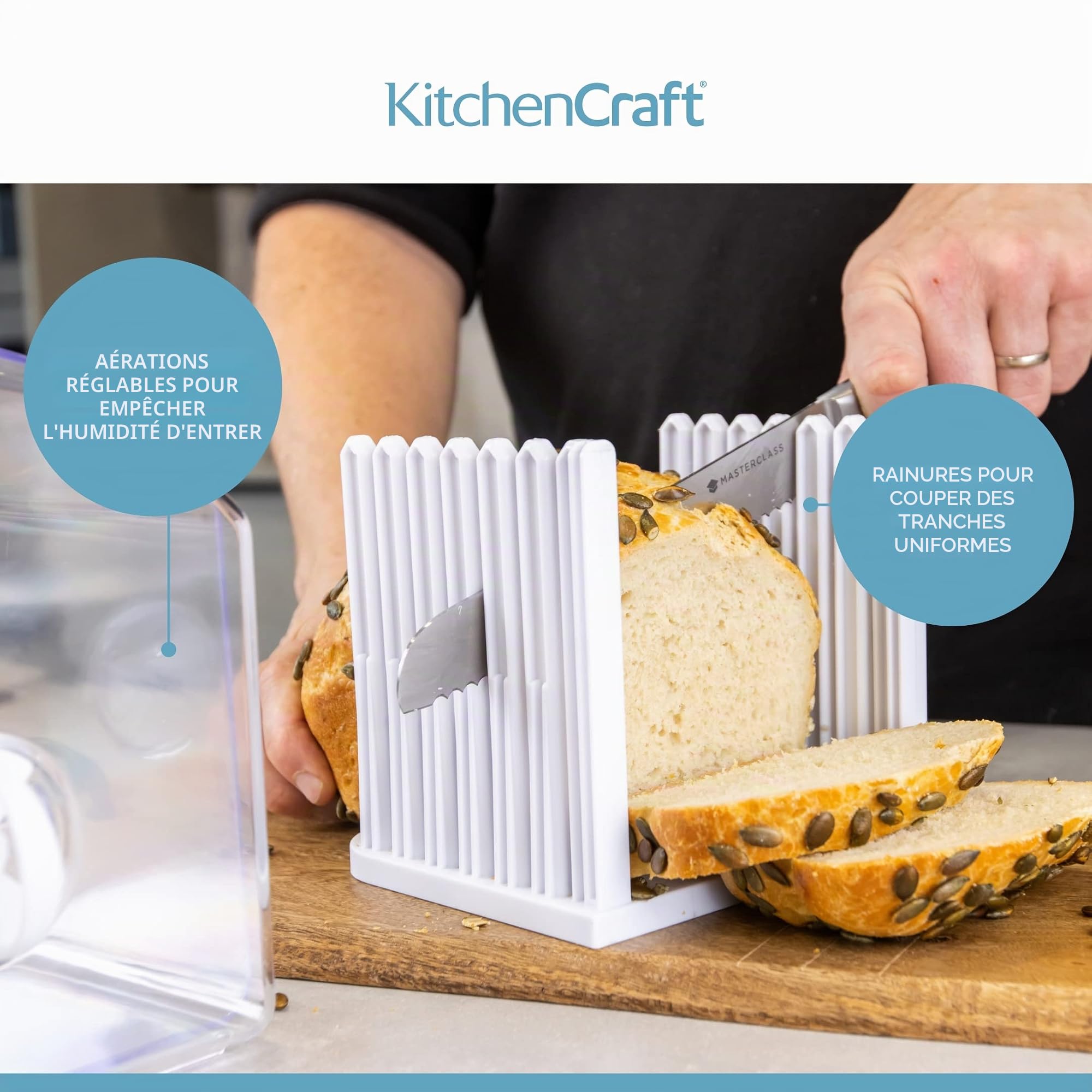 KC BLUE KitchenCraft Stay Fresh Boîte à Pain Extensible en Plastique avec Trancheur de Pain