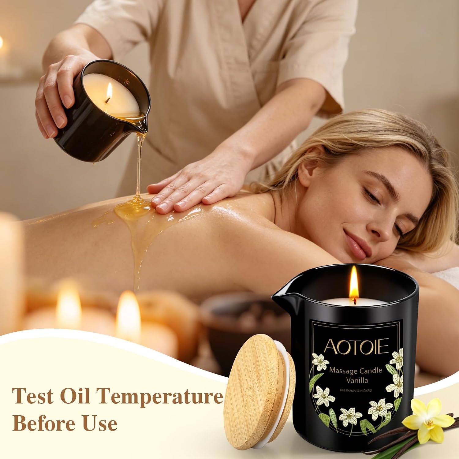 Massage Oil Candle,8.1oz Low Temp Body Oil Candles for Massage Therapy and Skin Moisturising,Natural Body Safe Soybeans Massage Candles for Home SPA Couples Gift(Vanilla)