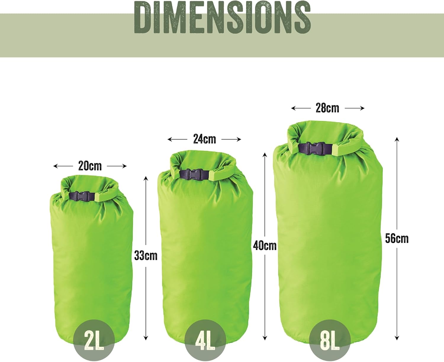 Milestone Camping Waterproof Dry Bags / Single Bag Or Set Of 3 / Roll Up Close / Easy To Spot Bright Green Or Orange Design / Great For Camping, Fishing, Skiing & Hiking Trips