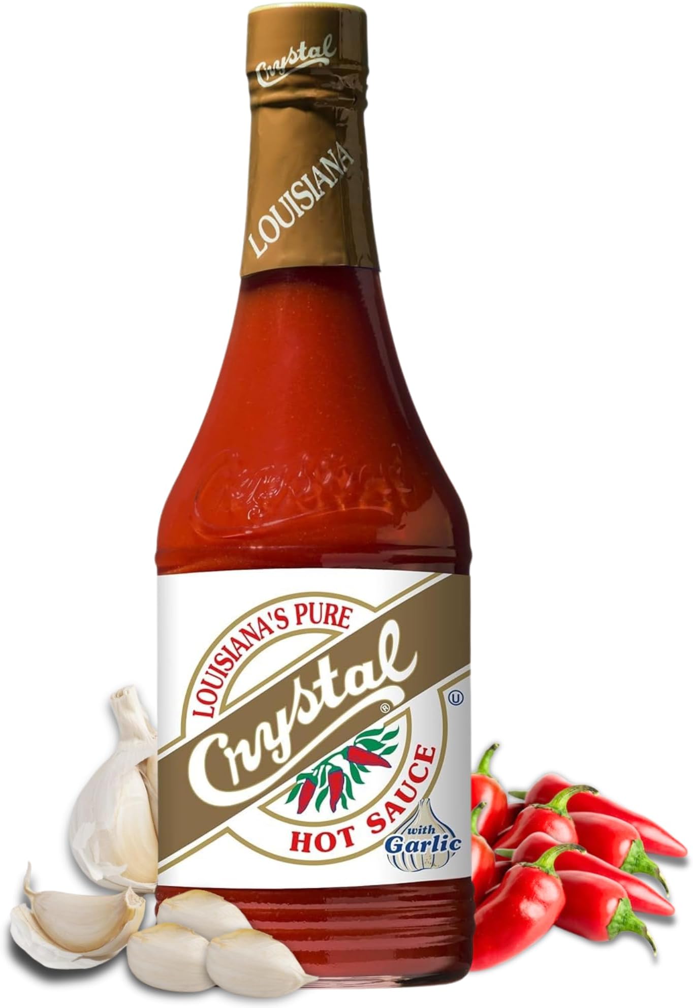 Louisiana's Pure Hot Sauce with Garlic, 12 Ounce, Aged Cayenne Peppers, Medium Heat, Flavor Gumbo to Bloody Mary's