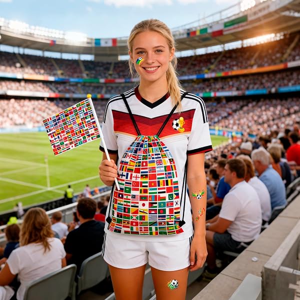 World Cup Football 2026 Drawstring Backpack Set with Flags World Cup 2026Accessories for Fans, Boys Girls Party Favors, Souvenirs & Multi-Nation Souvenir Gear - 5