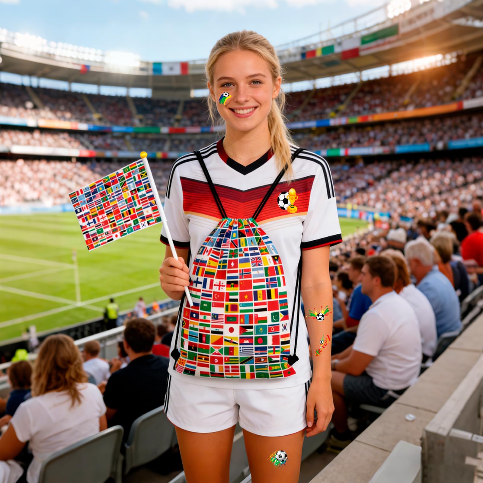 World Cup Football 2026 Drawstring Backpack Set with Flags World Cup 2026Accessories for Fans, Boys Girls Party Favors, Souvenirs & Multi-Nation Souvenir Gear - 5