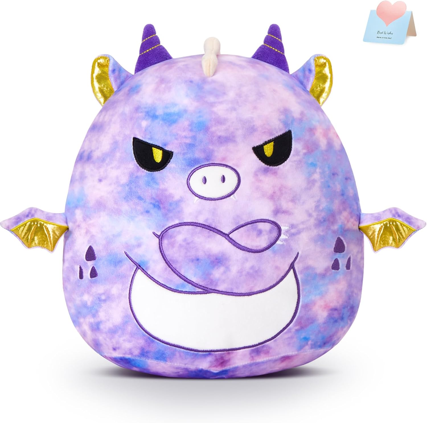 Glow Guards Original 12" Purple Tie-Dye Dragon Plush Pillow - Cute Stuffed Animal Soft Toy Dinosaur - Birthday Gift for Boys Girls Kids, The Angry Dragon