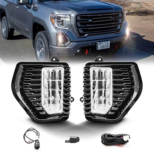 Luz antiniebla LED para parachoques delantero para GMC Sierra 1500 2019-2022, juego de arnés de cableado e interruptor de alimentación L&R Side
